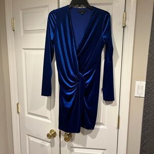 Black Halo Royal Blue Velvet Long Sleeve Mini Dress